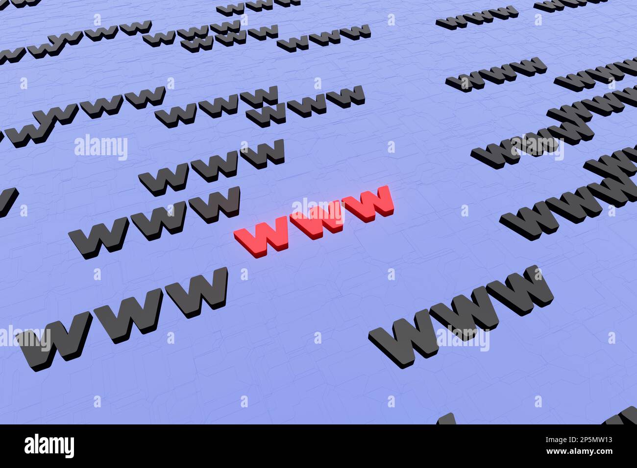 WWW-Symbolzeichen auf blauem Hintergrund 3D Rendern. Hypertext Transfer Protocol Secure Web 3 Stockfoto