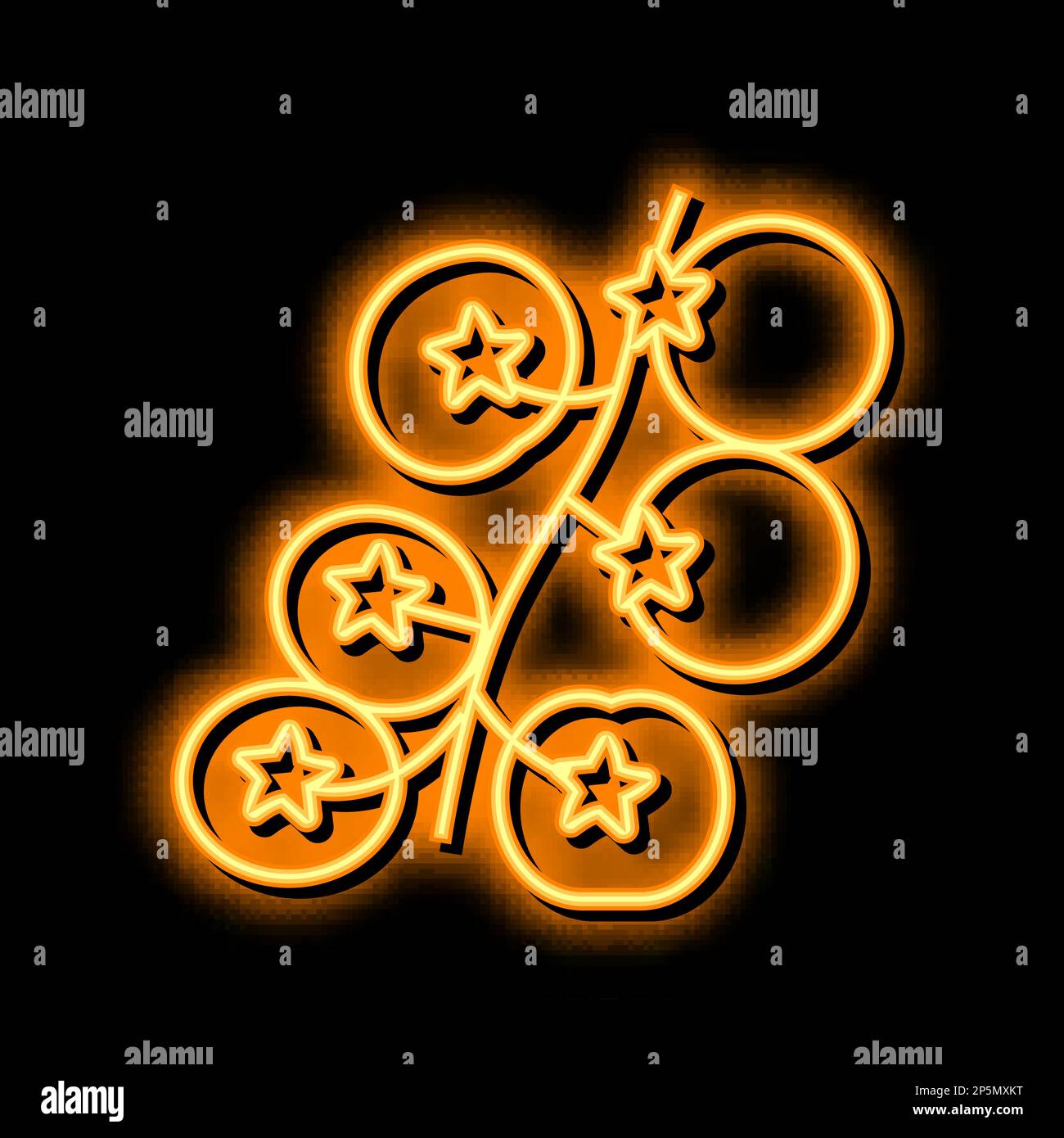Illustration des Leuchtsymbols für Kirschtomaten in Neonfarbe Stock Vektor