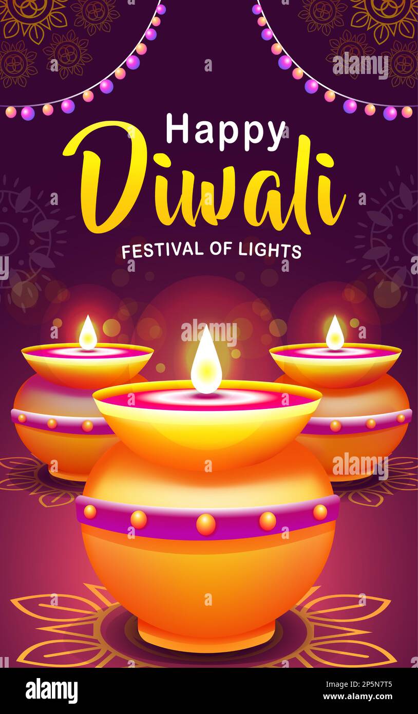 Happy Diwali Festival of Lights, Abbildung eines Kerzenhalters aus Tonglas mit wunderschönem Licht Stock Vektor