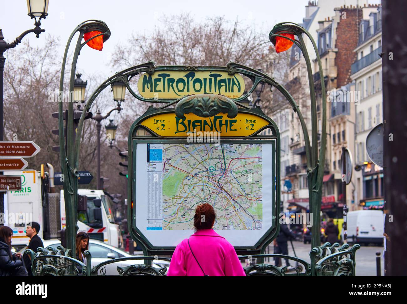 Linienkarte der Metropolitan-Eisenbahn Paris Blanche Stockfoto