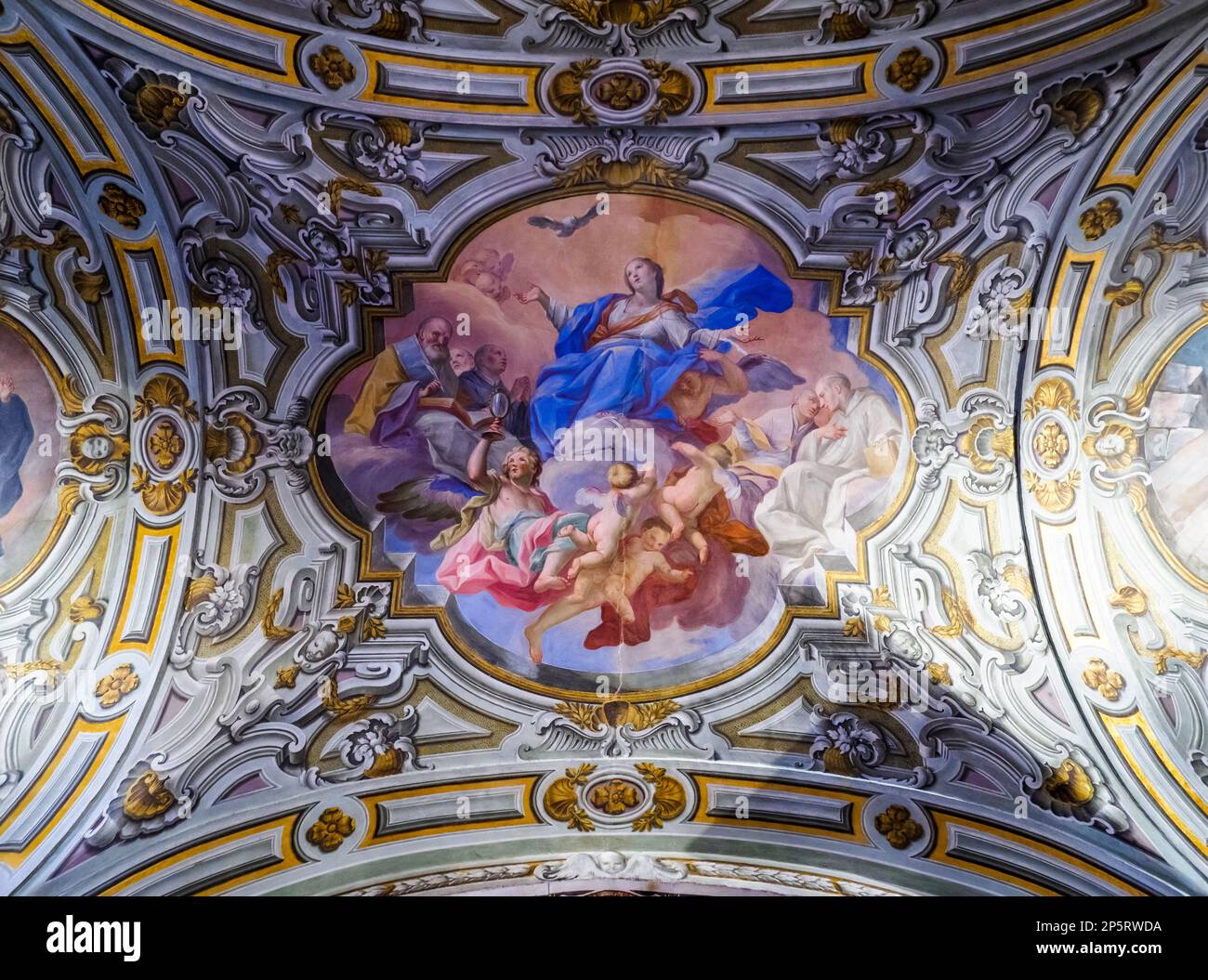 Dekoratives Fresko in der Kirche Santa Maria dell'Ammiraglio - Palermo, Sizilien, Italien Stockfoto