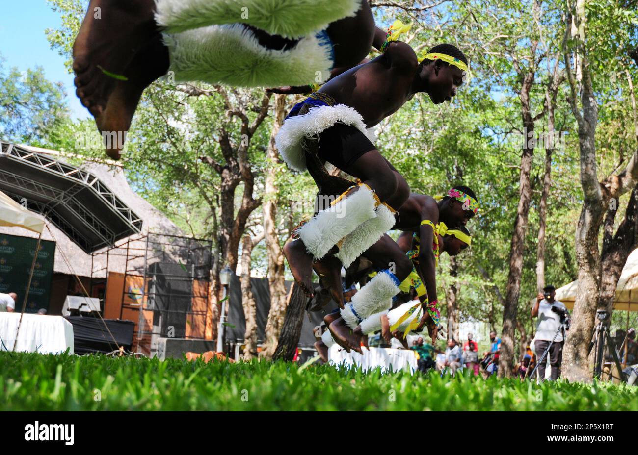 Eine farbenfrohe Zeremonie zur Feier der ersten Ernte der heiligen Marulafrucht, die auch für die Zubereitung von traditionellem Bier in Limpopo, Südafrika, verwendet wird Stockfoto