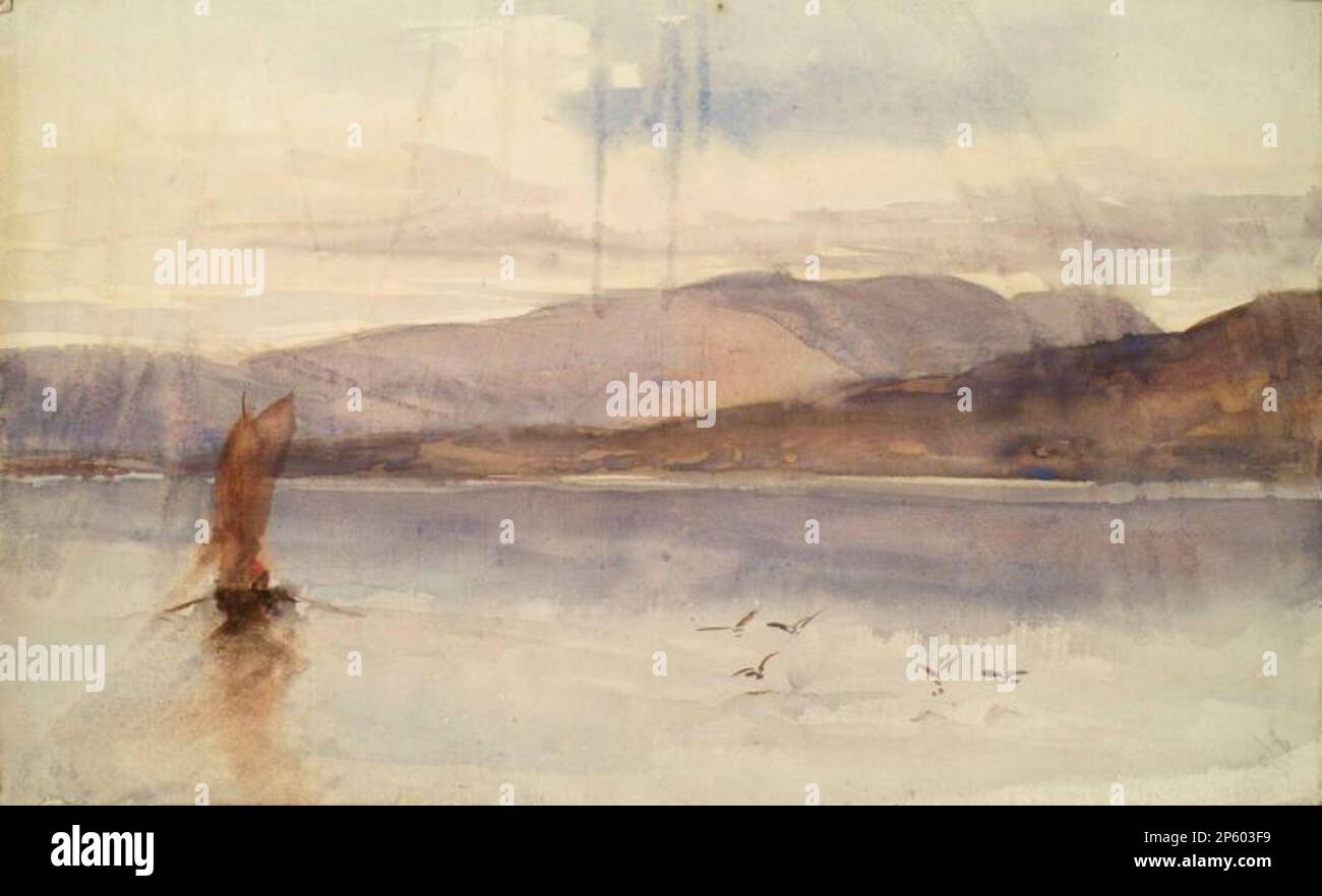 Boot auf einem See, John Phillip (Aberdeen, Schottland, 1817 - 1867) Stockfoto