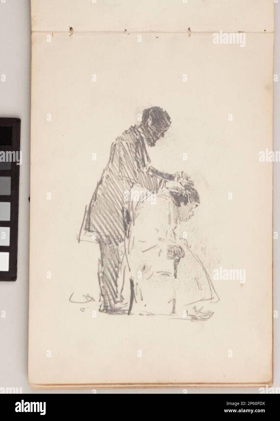 recto: Man lässt sich die Haare bürsten, Verso: A Girl with Rüffled Collar - Leaf aus dem Sketchbook des Künstlers, James Watterson Herald (Forfar, Schottland, 1859 - 1914) 1890 Stockfoto