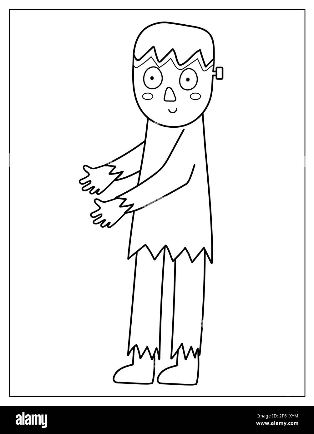 Süße Zombie-Malseite. Gruseliger Halloween-Motiv zum Ausmalen Stock Vektor