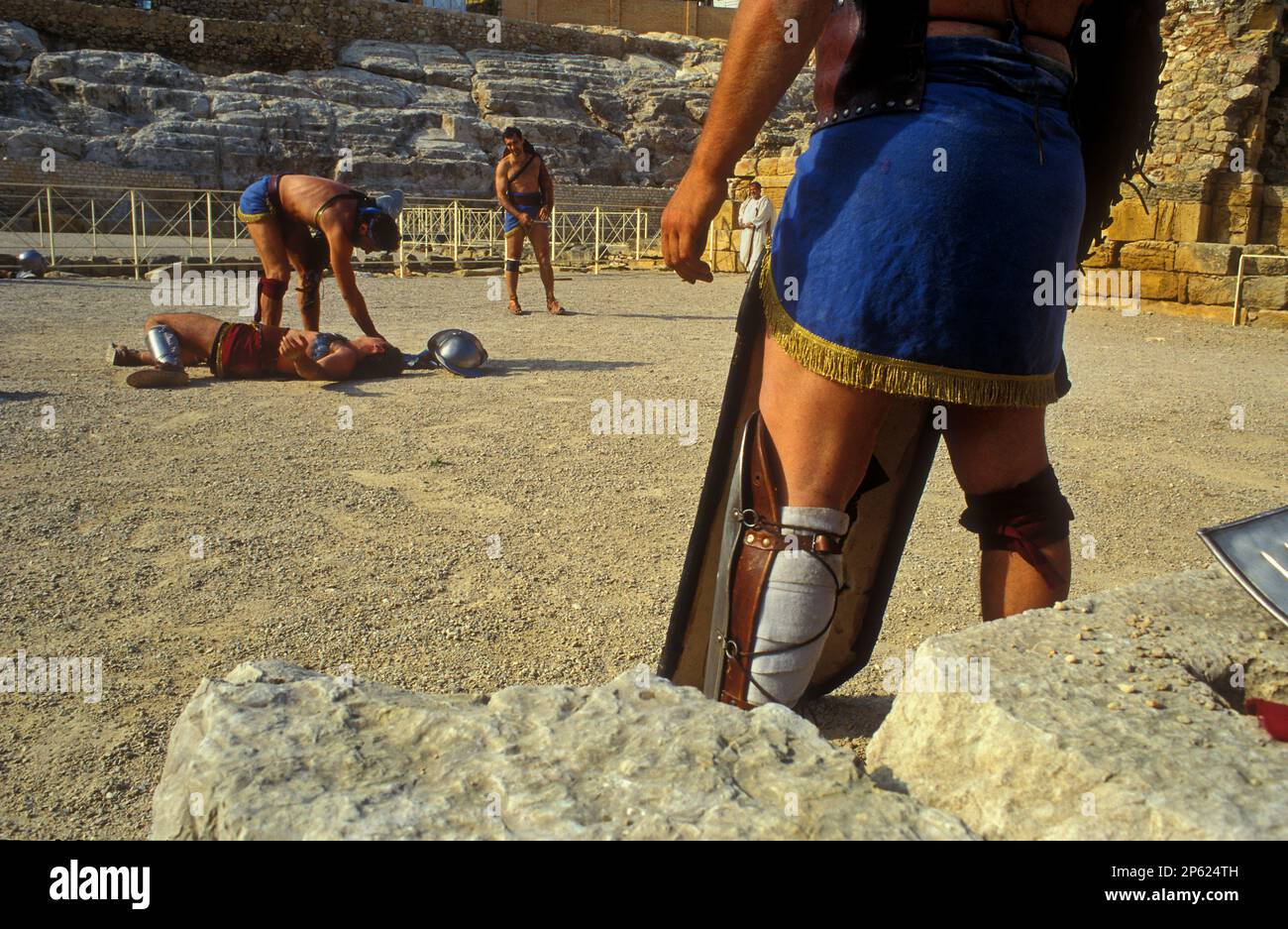 Tarragona: Festival der "Tarraco Viva´. Römische Amphitheater. Gladiatoren Stockfoto