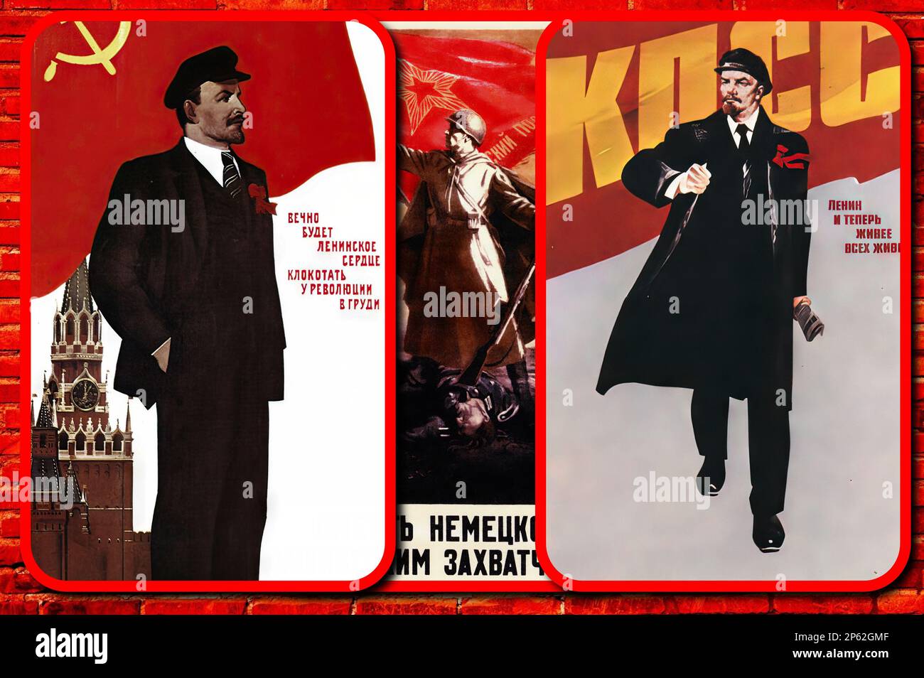 Sowjetische Propagandaposter (UdSSR CCCP), die Lenin darstellen, den Nationalhelden, der das zaristische Russland in einen kommunistischen Einparteienstaat verwandelte Stockfoto