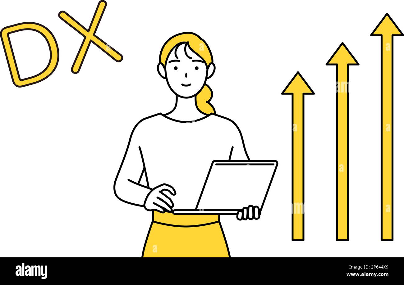 Bild von DX, Einer ungezwungenen jungen Frau, die ihr Geschäft erfolgreich verbessert hat, Vector Illustration Stock Vektor