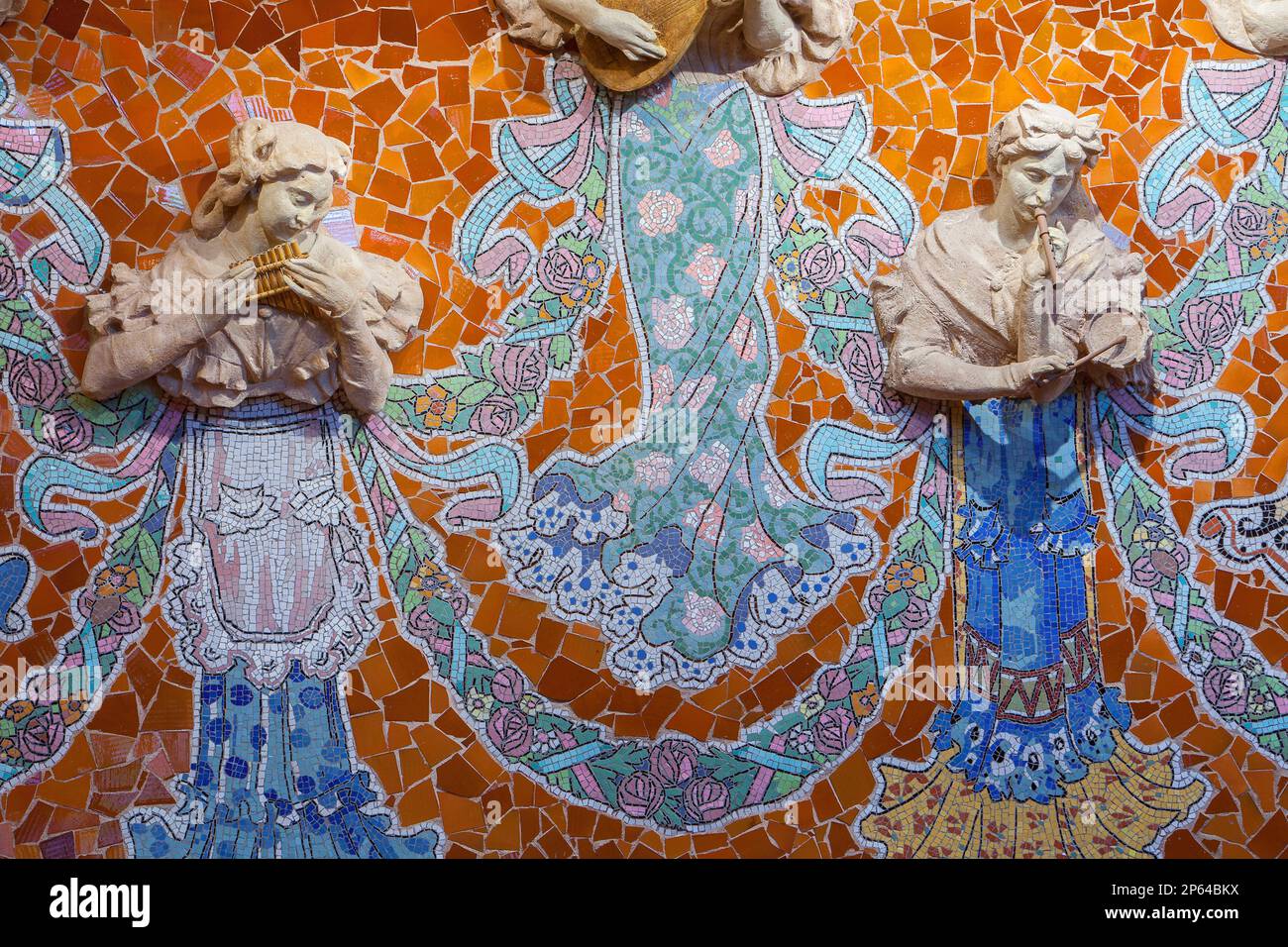 Palau De La Musica Catalana, Detail der Stufe von Lluis Domenech ich Montaner, Barcelona, Spanien Stockfoto