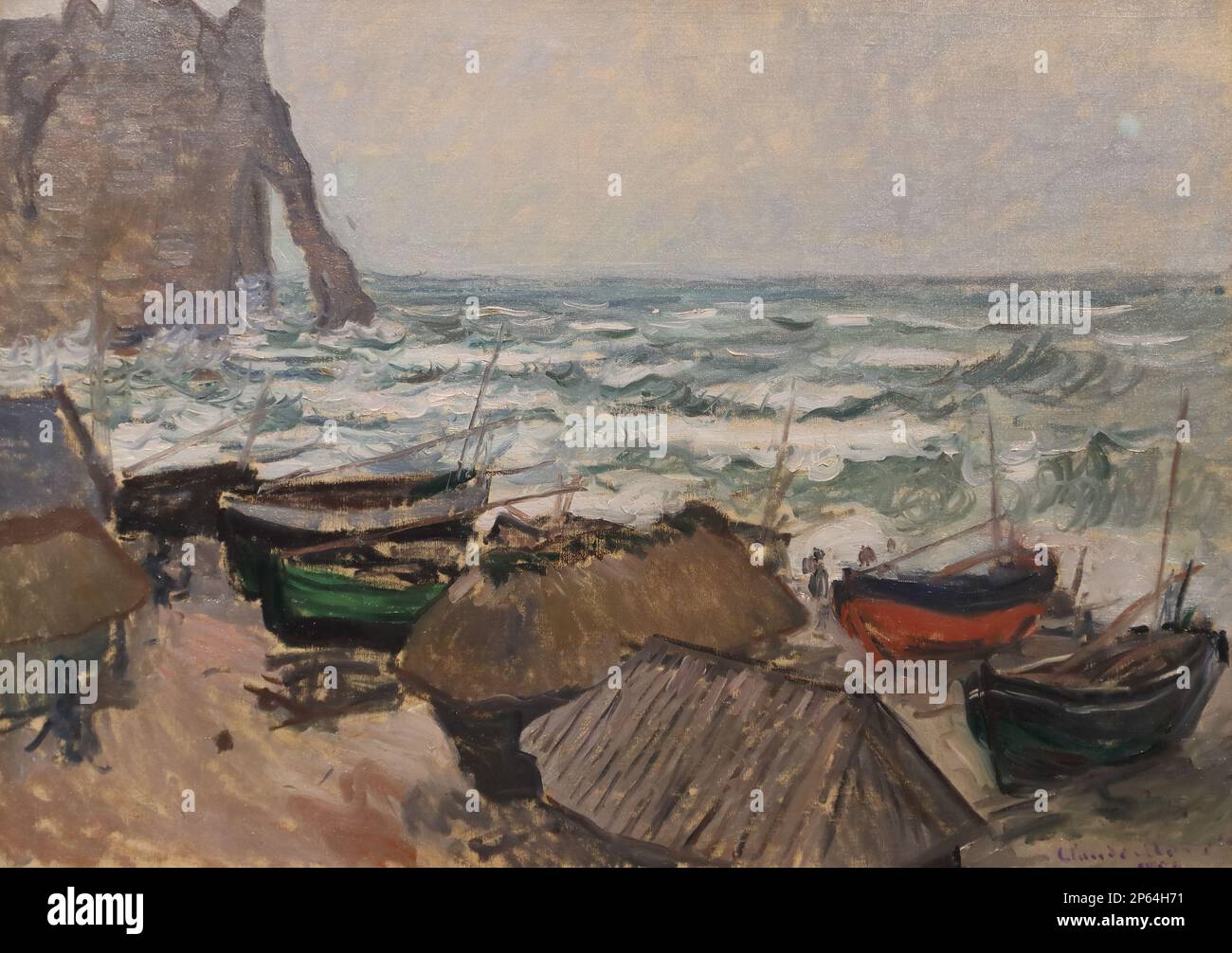 Fischerboote am Strand von Etretat vom französischen impressionistischen Maler Claude Monet im Wallraf-Richartz-Museum, Köln Stockfoto