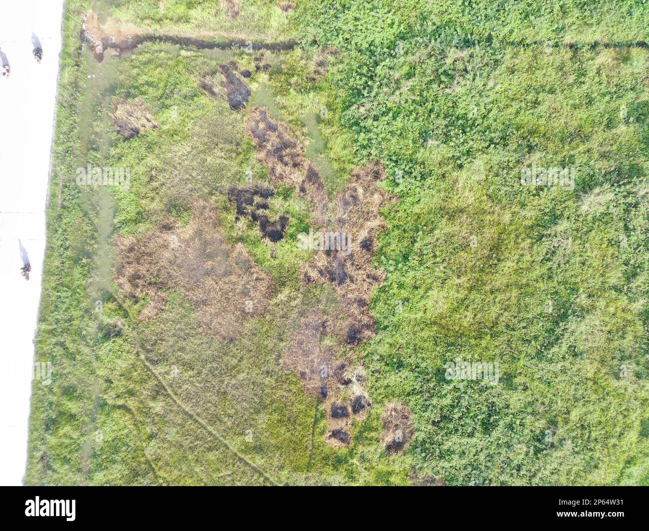 Luftaufnahme von Landkarten mit einem unbemannten Luftfahrzeug in Bogor, Indonesien. Stockfoto