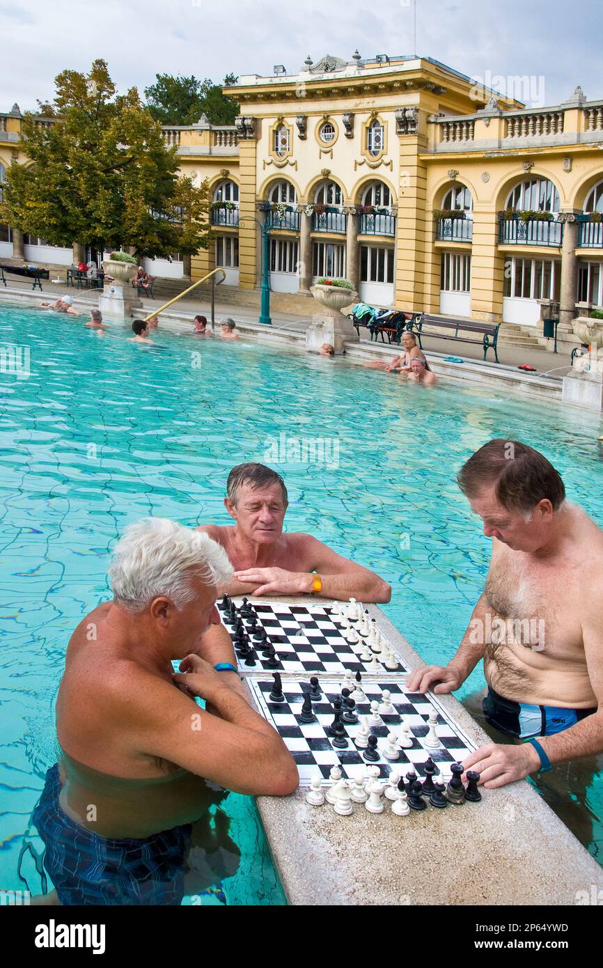 Ungarn, Budapest, Thermalbad Széchenyi (Szechenyi), Spa und Swimming Pool, Schachspieler Stockfoto