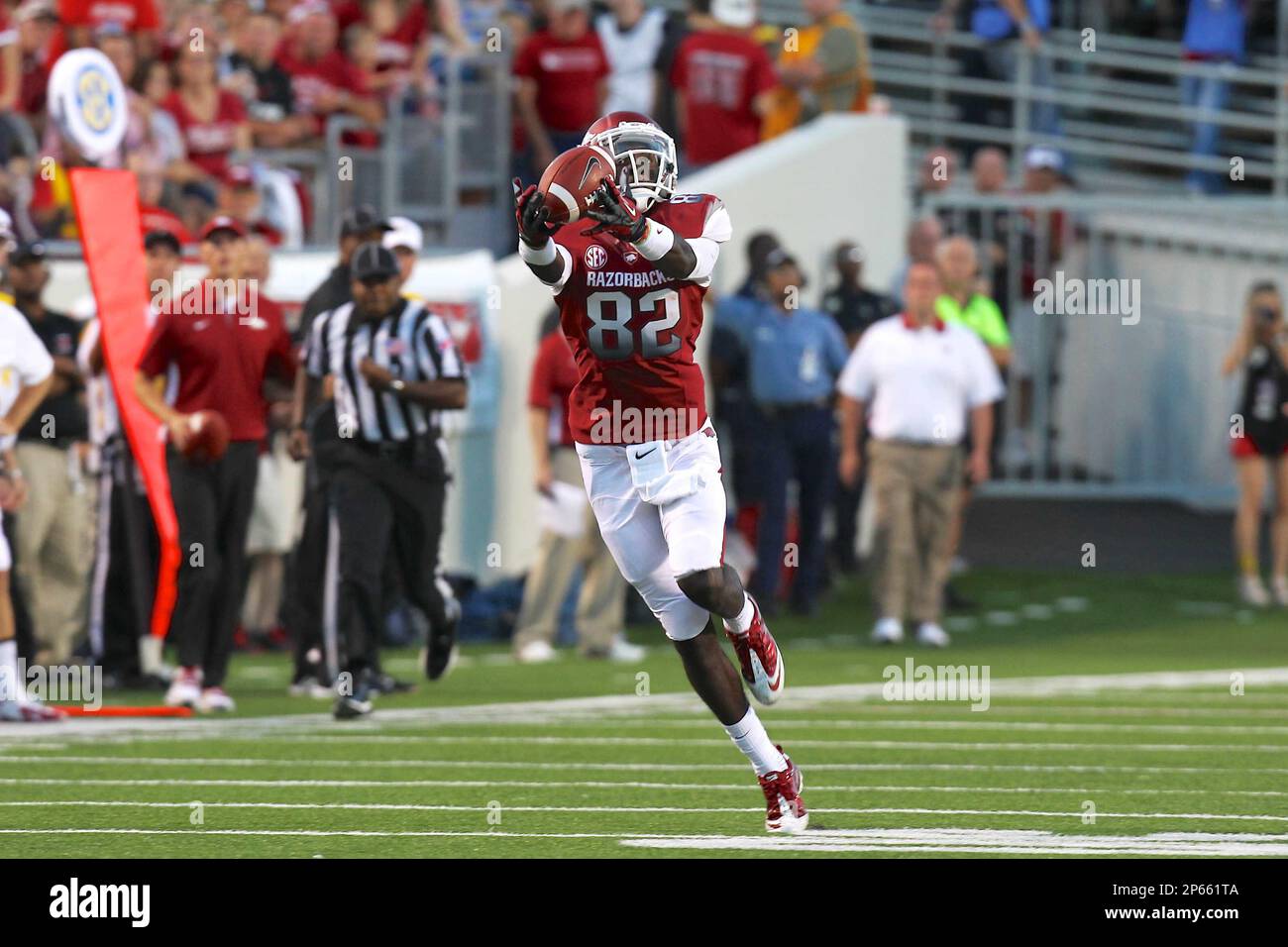 Sep 8, 2012 Arkansas wide receiver Mekale McKay 82 makes a catch in