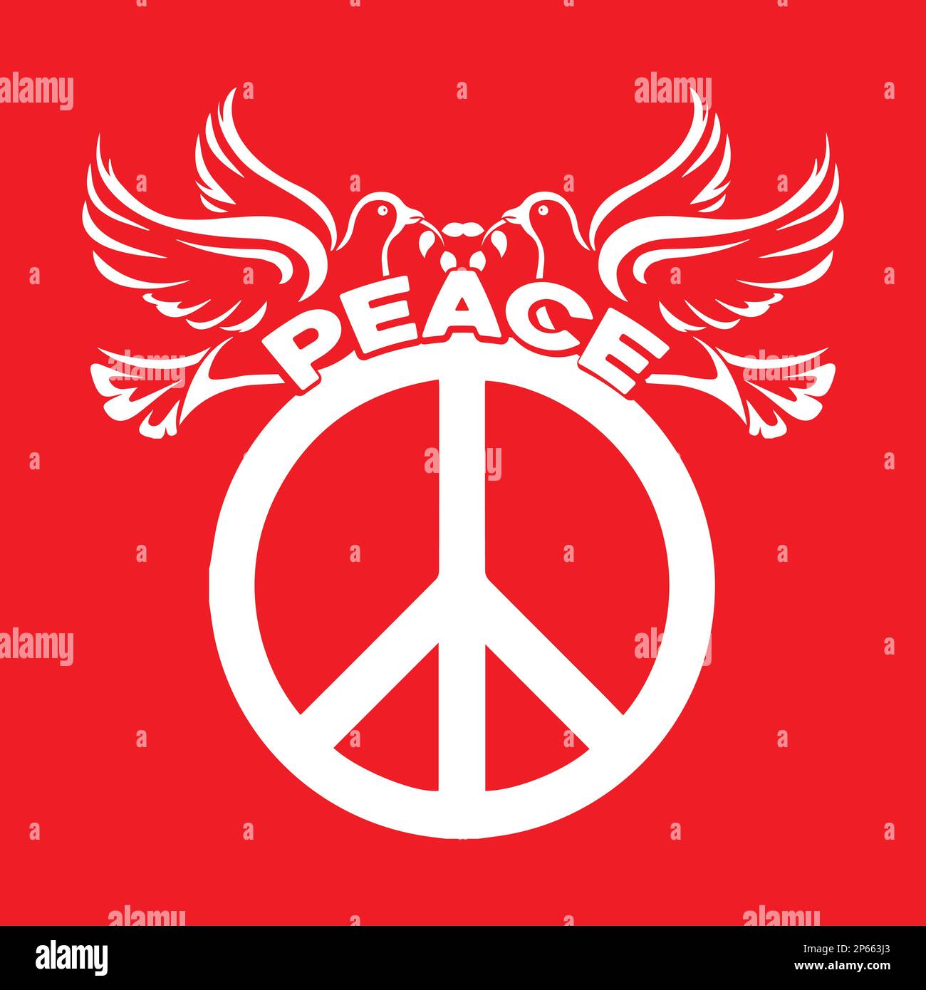 „Peace“-Text mit „Two Dove“- und „Peace“-Schriftzug. Stock Vektor