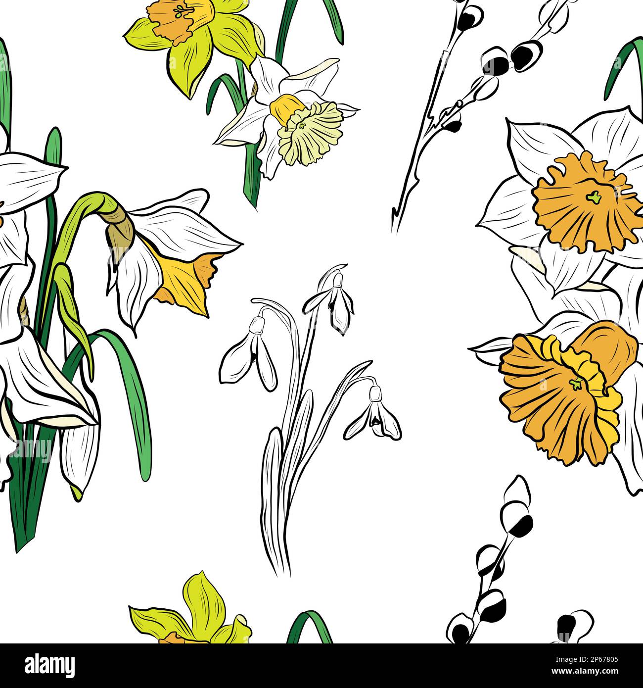 Vector Spring Flowers Kollektion nahtloser Musterzeichnung 48 Stock Vektor