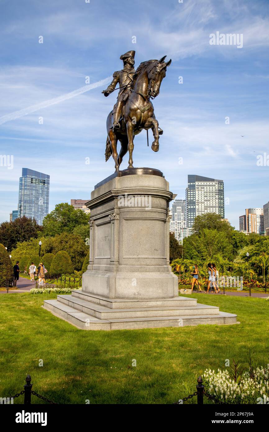 George Washington Statue in Bostons öffentlichem Garten, Boston, Massachusetts, New England, Vereinigte Staaten von Amerika, Nordamerika Stockfoto
