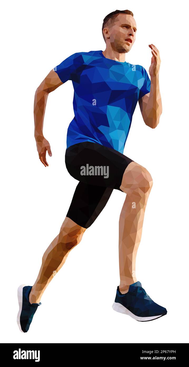 Laufsportler, vieleckige Farbdarstellung auf weißem Hintergrund Stockfoto