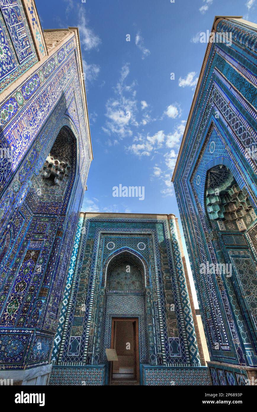 Mausoleen, oberer Komplex, Shah-i-Zinda Acopolis, UNESCO-Weltkulturerbe, Samarkand, Usbekistan, Zentralasien, Asien Stockfoto