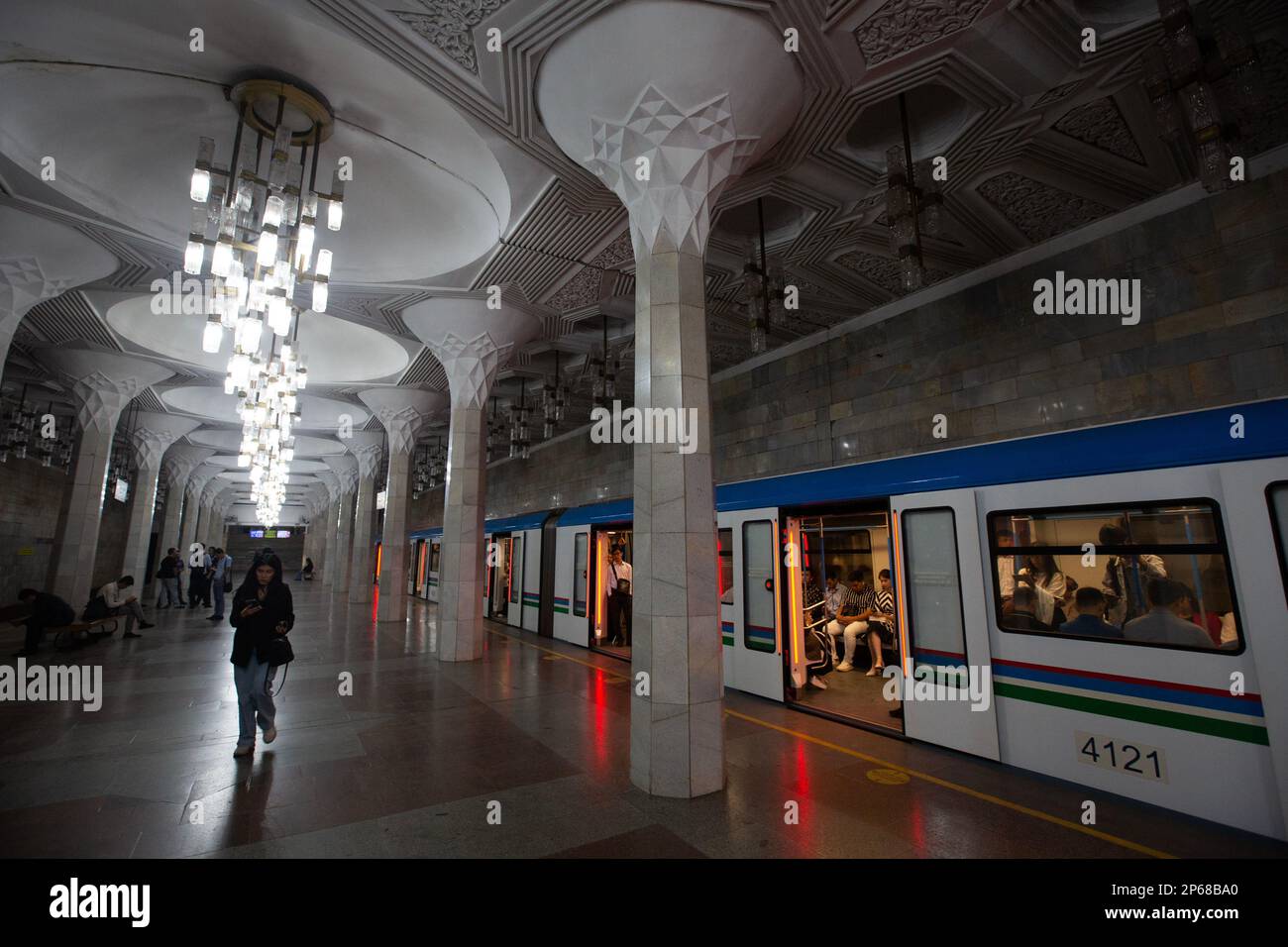 Mustakillik Station, Taschkent Metro, Taschkent, Usbekistan, Zentralasien, Asien Stockfoto