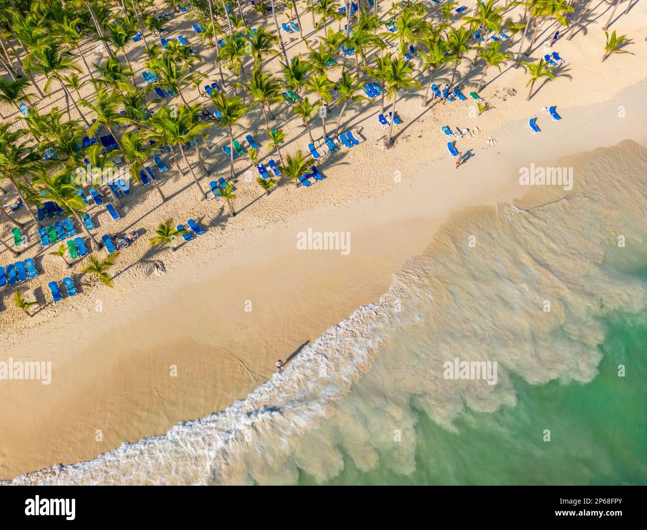 Luftaufnahme von Bavaro Beach, Punta Cana, Dominikanische Republik, Westindischen Inseln, Karibik, Mittelamerika Stockfoto