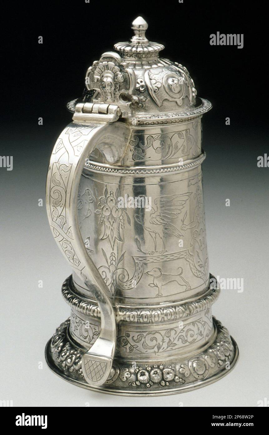 Maker's Mark HW, wahrscheinlich Henry Watson, Tankard, 1574/75, Silber. Stockfoto