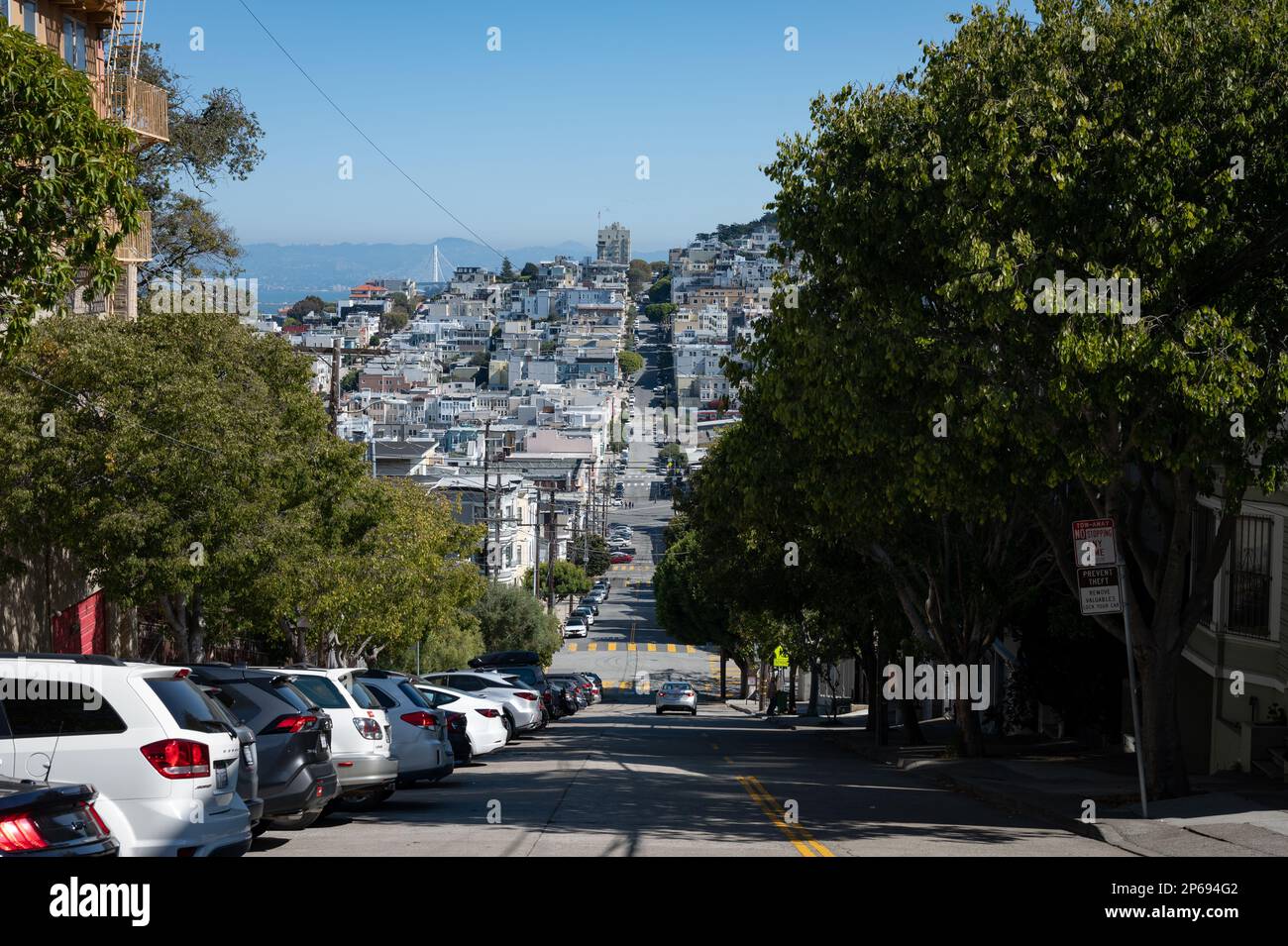 Details der berühmten steilen Straßen von San Francisco Stockfoto