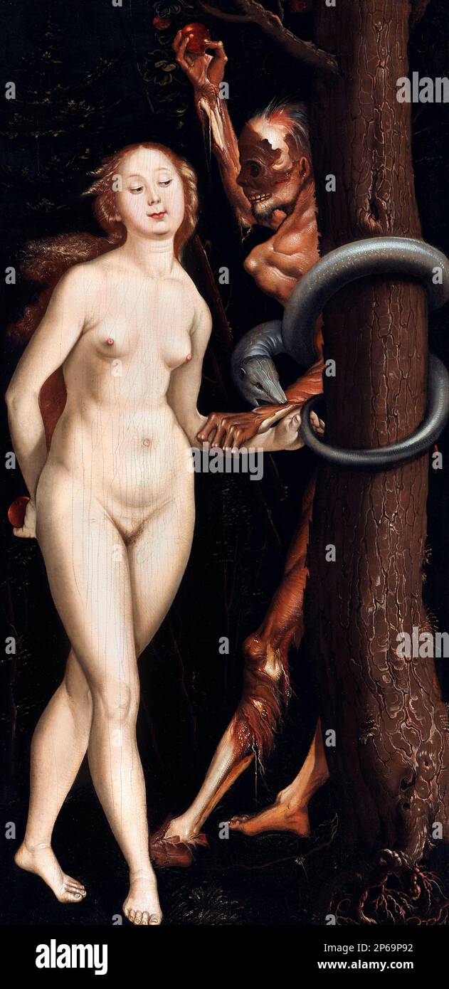 Eve, die Schlange und der Tod von Hans Baldung (1484-1545), Öl auf Holz, c. 1510-15 Stockfoto