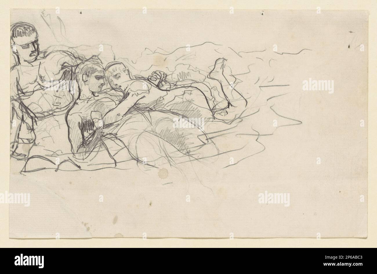 Winslow Homer, Standing man blickt auf zwei ertrinkende Figuren (Studie für Undertow), c. 1886, Graphit auf cremefarbenem Papier. Stockfoto