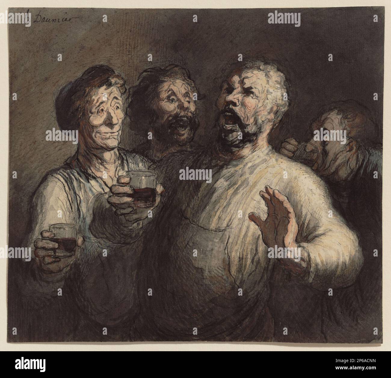 Honoré Daumier, die Trinker, c. 1860, Watercolor, Stift und Tinte, Und Holzkohle auf cremefarbenem Papier. Stockfoto