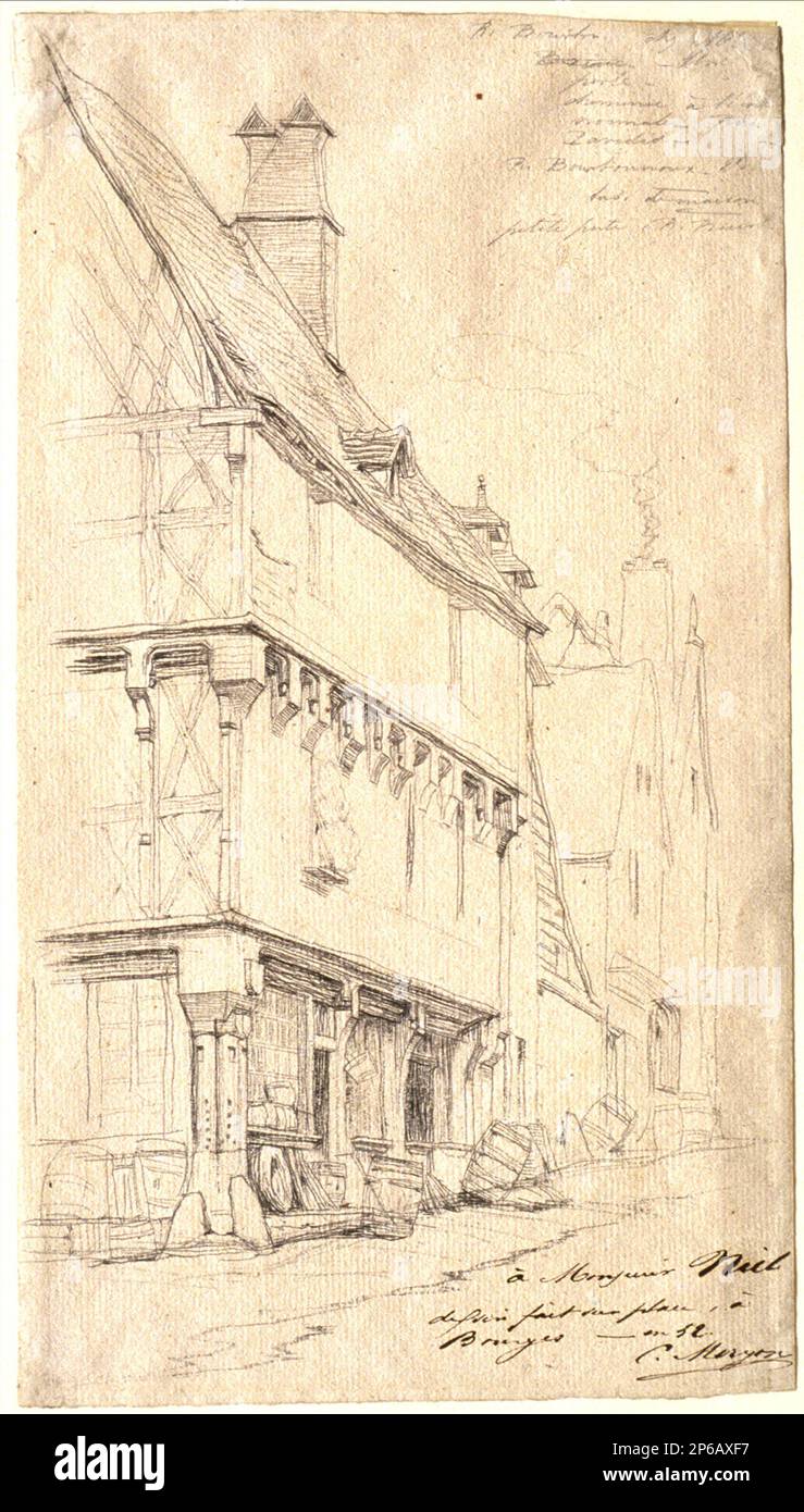 Charles Meryon, altes Haus in Bourges: "La Maison du Musicien", 1852, Stift auf Papier. Stockfoto