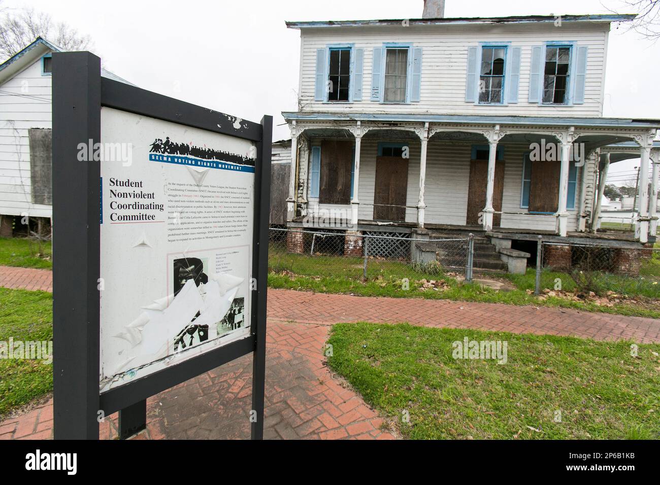 3. März 2014. Selma, Alabama. Edmund Pettus Brücke, Denkmäler für Bürgerrechte, Wandbild für den blutigen Sonntag, Amelia Boynton Robinson und Marie Foster Monument, Stockfoto