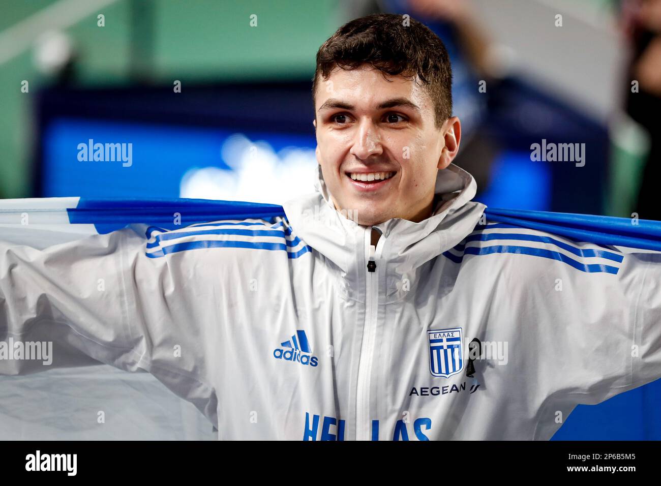 Istanbul, Türkei, 3. März 2023. Nikolaos Andrikopoulos aus Griechenland feiert im Triple Jump Men Finale während der europäischen Leichtathletikmeisterschaft 2023 - Tag 1 in der Atakoy Arena in Istanbul, Türkei. 3. März 2023. Kredit: Nikola Krstic/Alamy Stockfoto