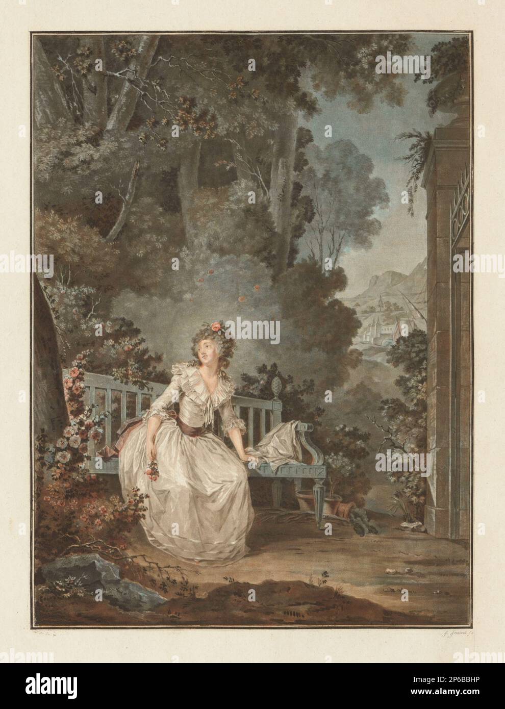 Jean-Francois Janinet, Nina, ou, La Folle par Amour, 1787, Farbgravierung auf Papier. Stockfoto