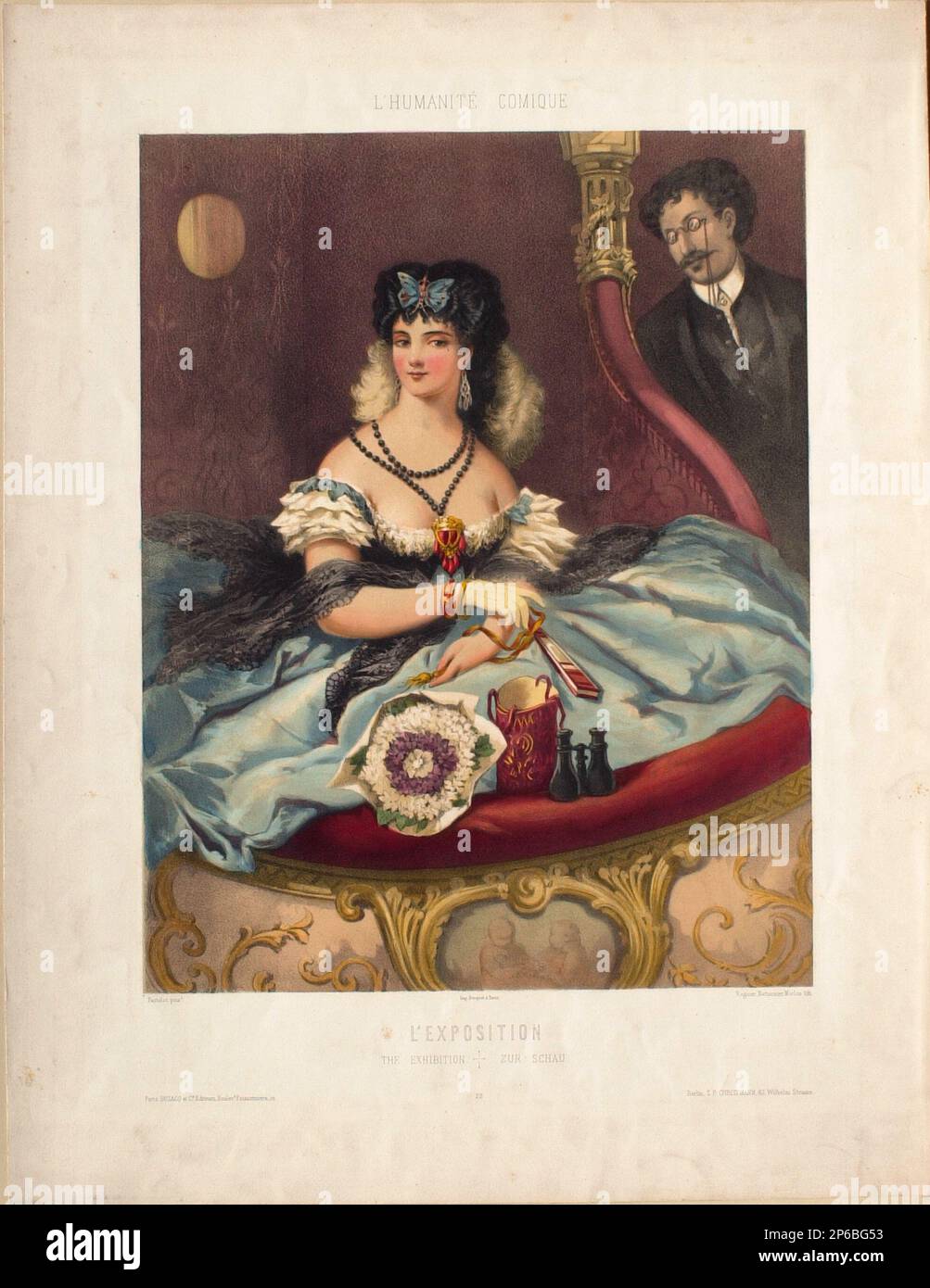 J. Bettannier, L'Humanité Comique: L'Exposition, 1840-1866, Chromolithograph auf Papier. Stockfoto