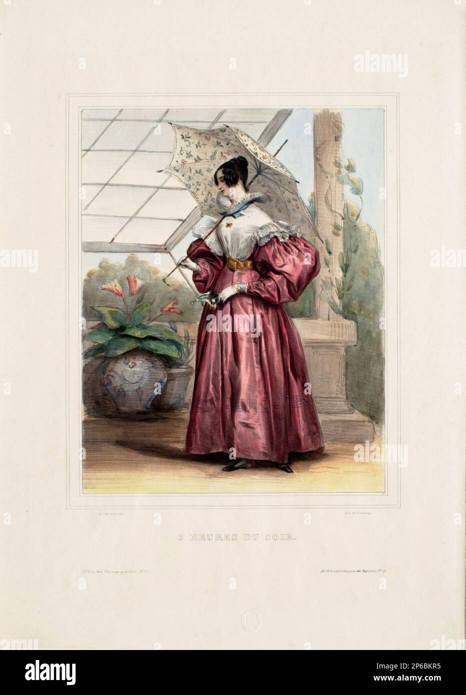 Achille Devéria, drei Uhr nachmittags (Frau A. Devéria) (Trois Heures du Soir (Frau A. Devéria)), c. 1829, handfarbene Lithographie auf gewebtem Papier. Stockfoto