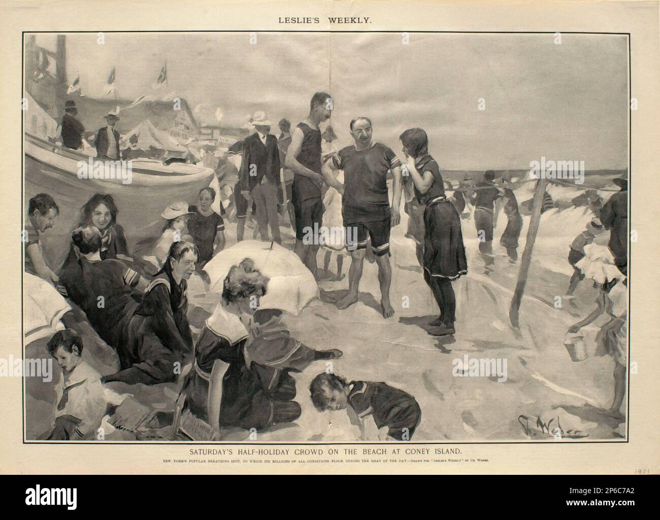 Charles T. Webber, Samstagsfeiertage am Strand von Coney Island, 1901, Fotogravur auf Papier. Stockfoto