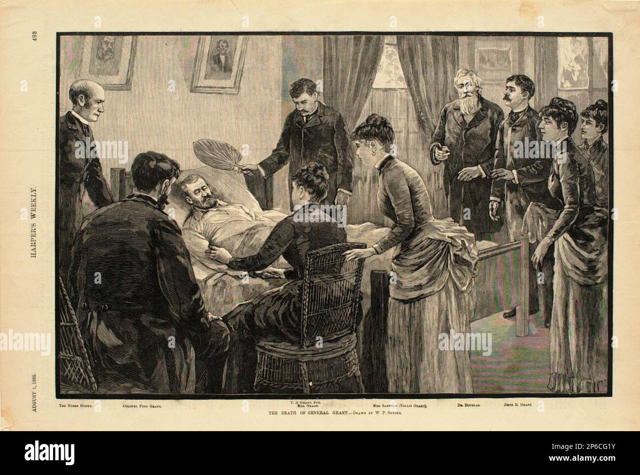 W. P. Snyder, der Tod von General Grant, 1885, Holzgravierung auf Papier. Stockfoto