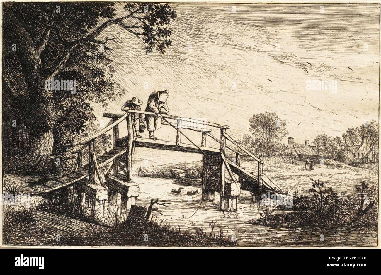 Nach Adriaen van Ostade ätzten die Angler 1653–1900 auf cremefarbenem gewebtem Papier. Stockfoto