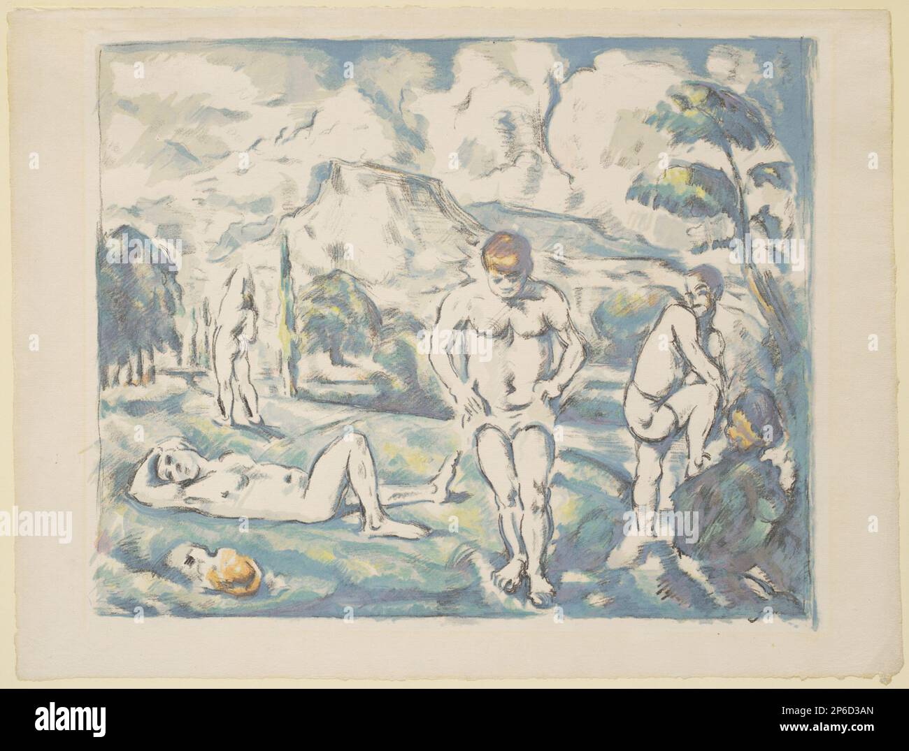 Paul Cézanne, The Bathers: Large Plate, 1898, Lithograph gedruckt in Schwarz, Grün, Gelb-Grün, Orange, Grau, Blau und lila-blau auf cremefarbenem Papier. Stockfoto