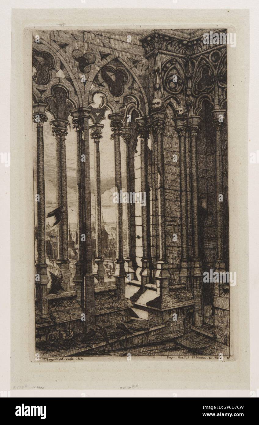 Charles Meryon, La Galerie de Notre Dame, Paris, 1853, Gravur auf Papier. Stockfoto