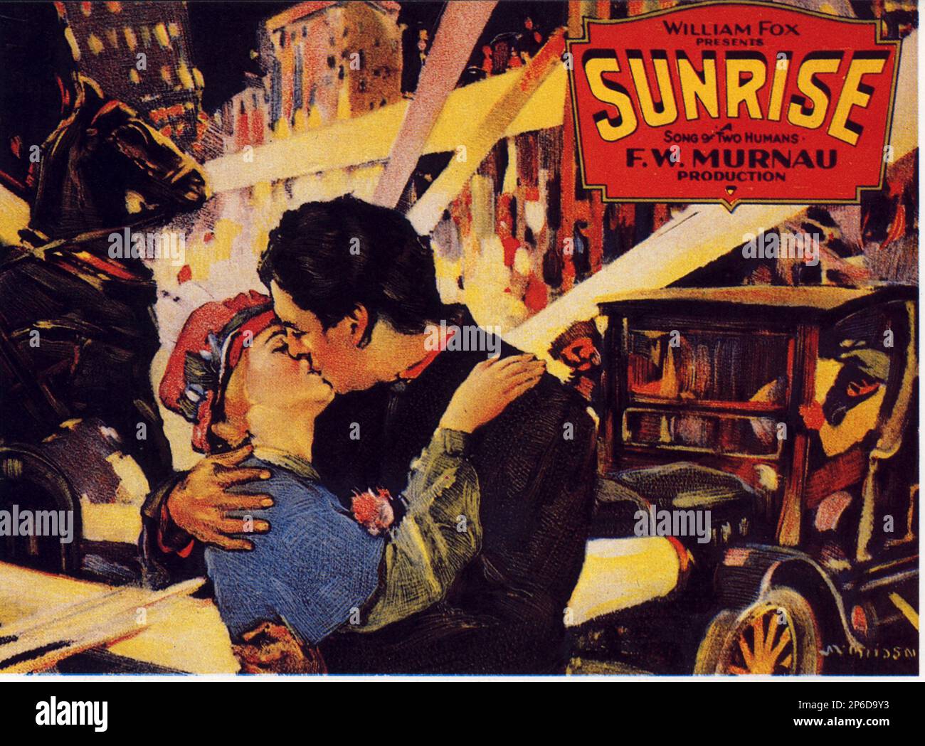 1927 , USA : der Stummfilm SUNRISE ( Aurora ) von F. W. MURNAU , aus dem Roman von Hermann Sudermann , mit George O'Brien , Janet Gaynor und Margaret Livingstone . - FILM - CINEMA MUTO - attore cinematografico - ANNI '20 - 20er - Poster pubblicitario - Poster - Werbung - locandina --- Archivio GBB Stockfoto