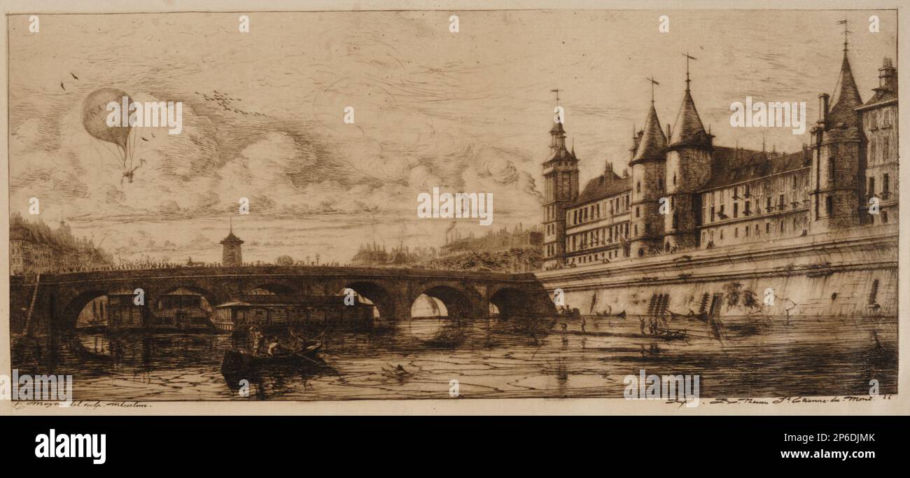 Charles Meryon, Le Pont au Change, Paris, 1854, auf Papier geätzt. Stockfoto