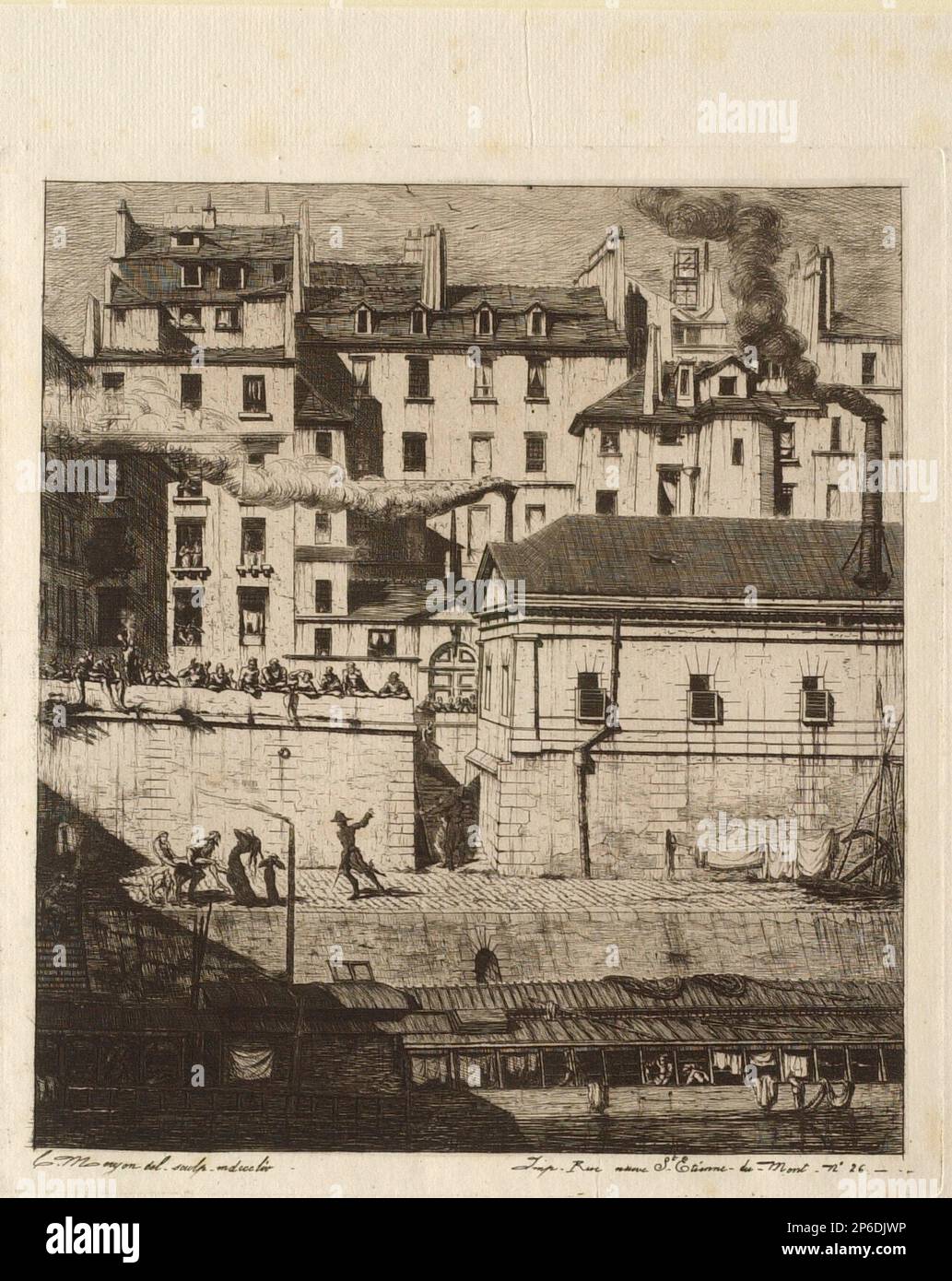 Charles Meryon, La Morgue, Paris, 1854, auf Papier geätzt. Stockfoto