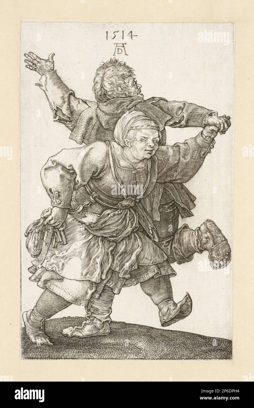 Albrecht Dürer, das bäuerliche Paar tanzt, 1514, Gravur auf Papier. Stockfoto