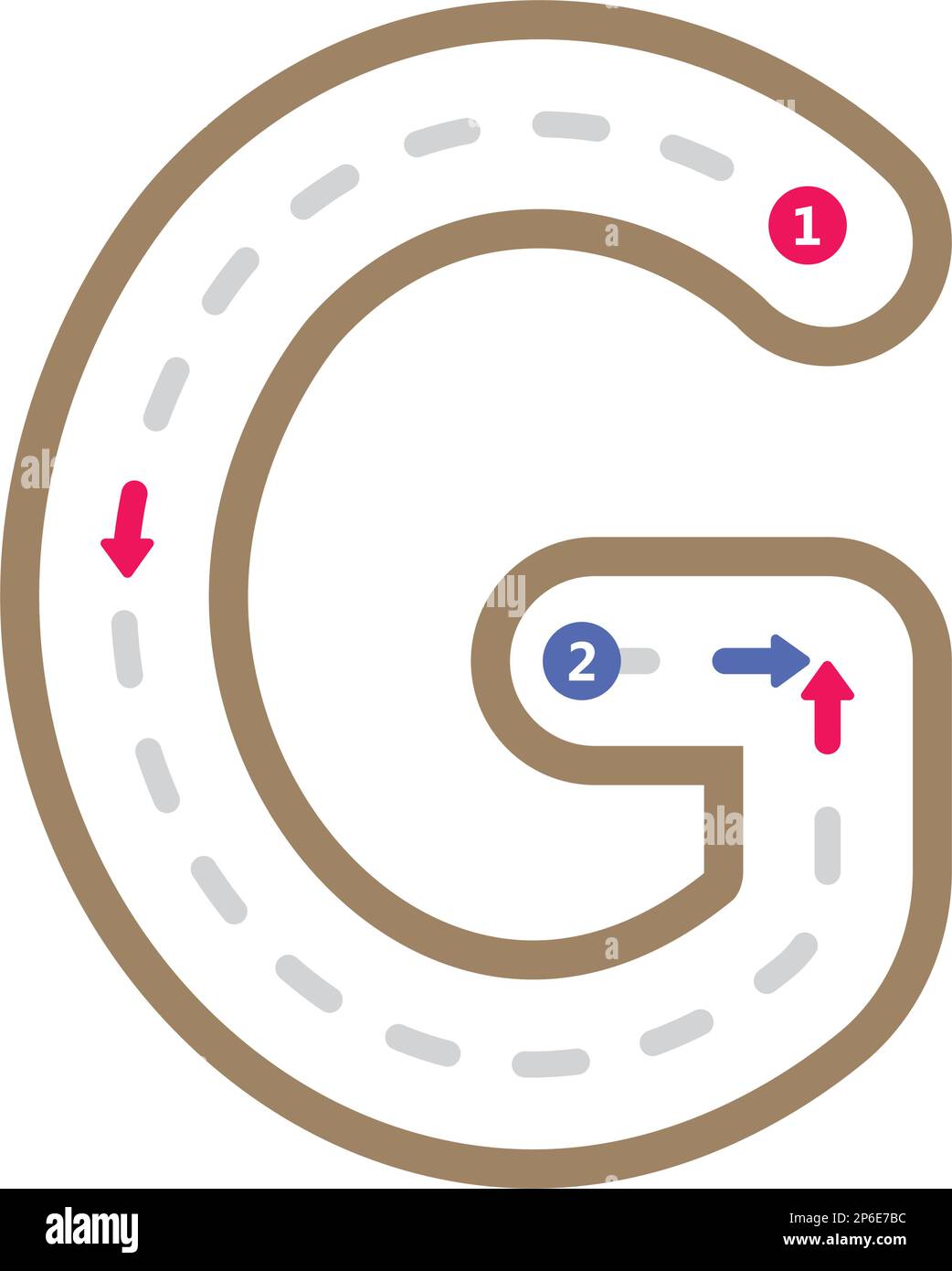 Nachzeichnen des Buchstabens G Vorschreiben in Großbuchstaben gestricheltes Element für Kinder im Kindergarten und Vorschulkinder Arbeitsblatt für Handschriftenübungen Stock Vektor