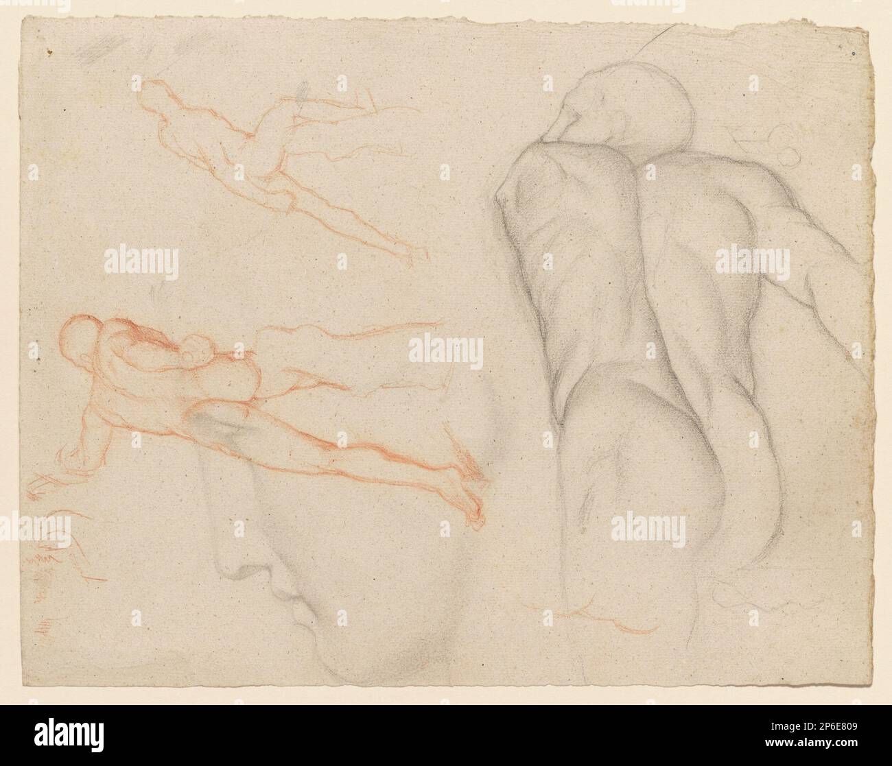 Hilaire-Germain-Edgar Degas, Studies of ‚The Borghese Gladiator‘, c. 1853–56, Black and Red Chalks on cremefarben laid paper. Stockfoto