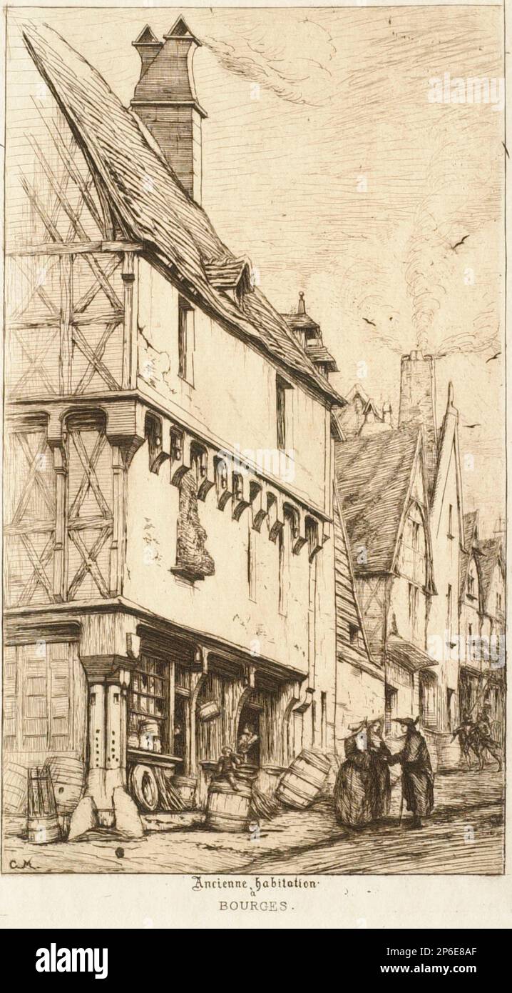 Charles Meryon, La Maison du Musicien (Ancienne Habitation à Bourges), 1860, Ätzen auf Papier. Stockfoto