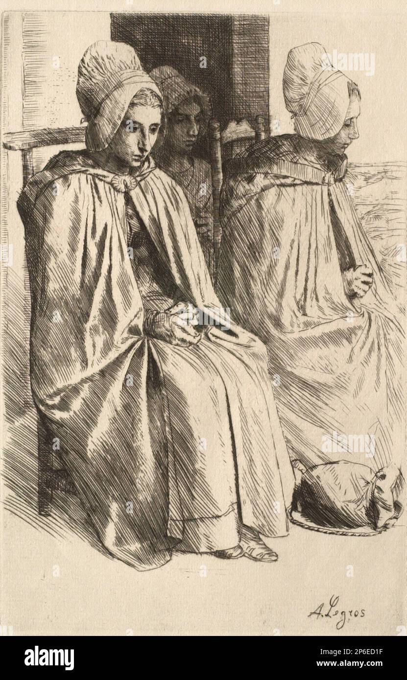 Alphonse Legros, Bauernfrauen aus Boulogne, 1873, Ätzen und Trocknen auf cremefarbenem Papier. Stockfoto