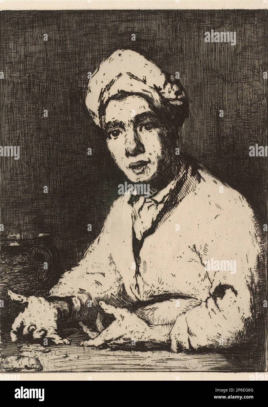 Théodule Ribot, The Cook's Recipe, 1878, Ätzen auf cremefarbenem Kinnkragen auf elfenbeinfarbenem gewebtem Papier. Stockfoto