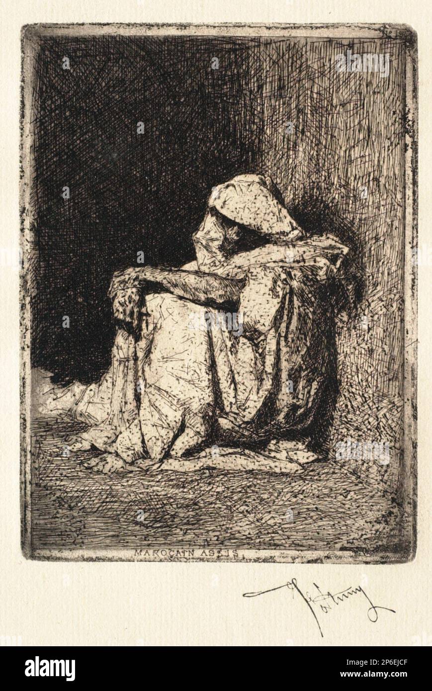 Mariano José Maria Bernardo Fortuny y Carbó, marokkanischer Sitzplatz, 1874–1900, Ätzen auf liegendem Papier. Stockfoto